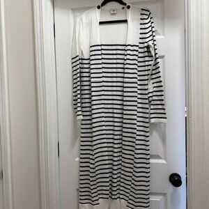 Cabi Nautical Navy & White Striped Duster Size S